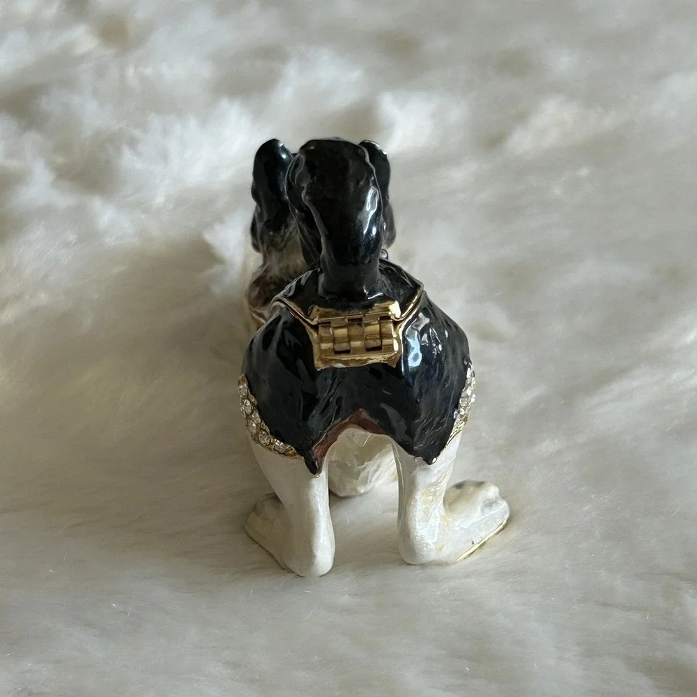 Kingspoint Jeweled Enamel Cat Trinket Box Hinged Rhinestone Figurine Collectible